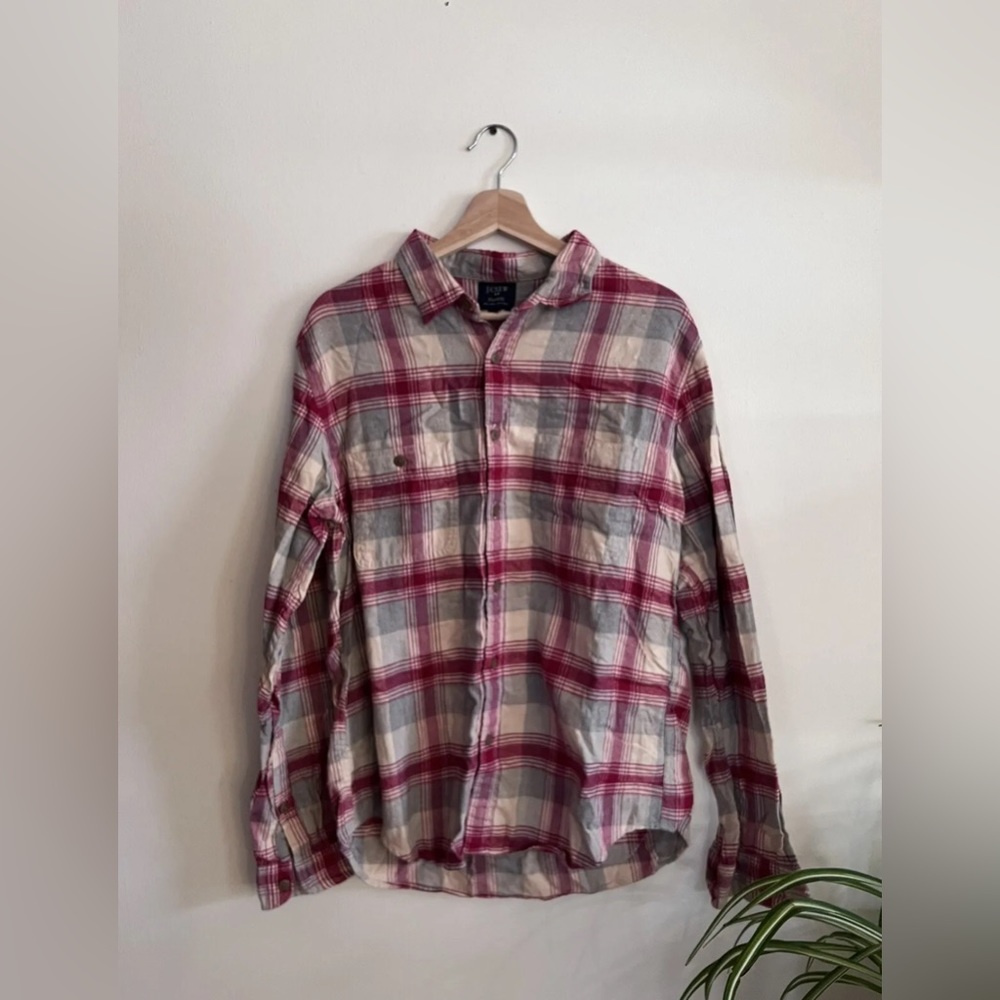 J Crew Flannel Shirt Men's Red Plaid Long Sleeve Sporting Goods Size Large